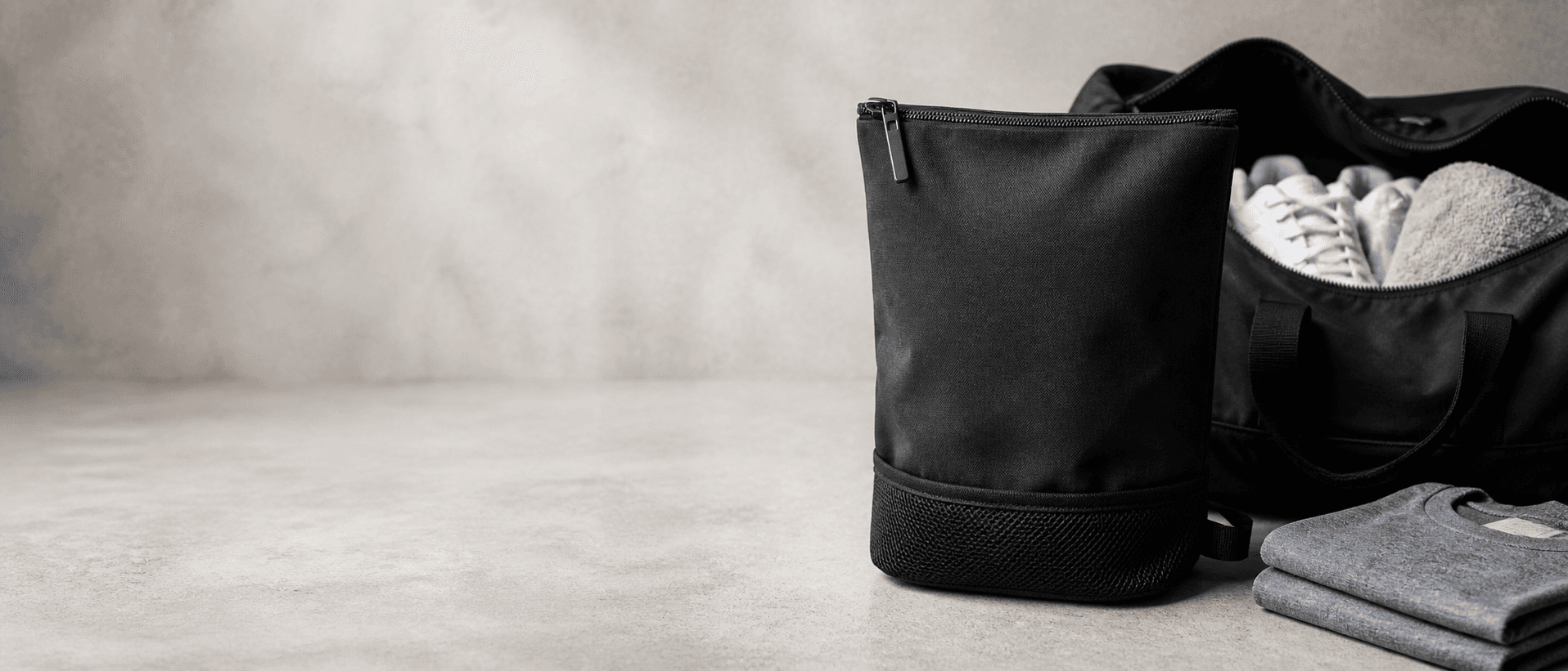 ZipAway odor-sealing gym pouch with gym bag and gear
